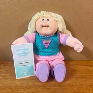 Vintage Cabbage Patch Kids Doll HM19 Girl With Adoption Papers Audrey Hannah